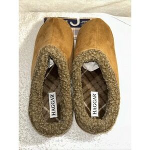Haggar Slippers Mens Faux-Suede Clog Fleece Collar Memory Foam Medium (8-9)